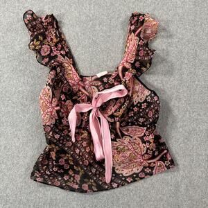 Vintage Intimately Flora Sheer Camisole Lingerie Top Size Medium Black Floral